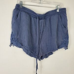 Knox Rose Pull On Shorts Womens L Dusty Blue Elastic Waist Drawstring Lounge
